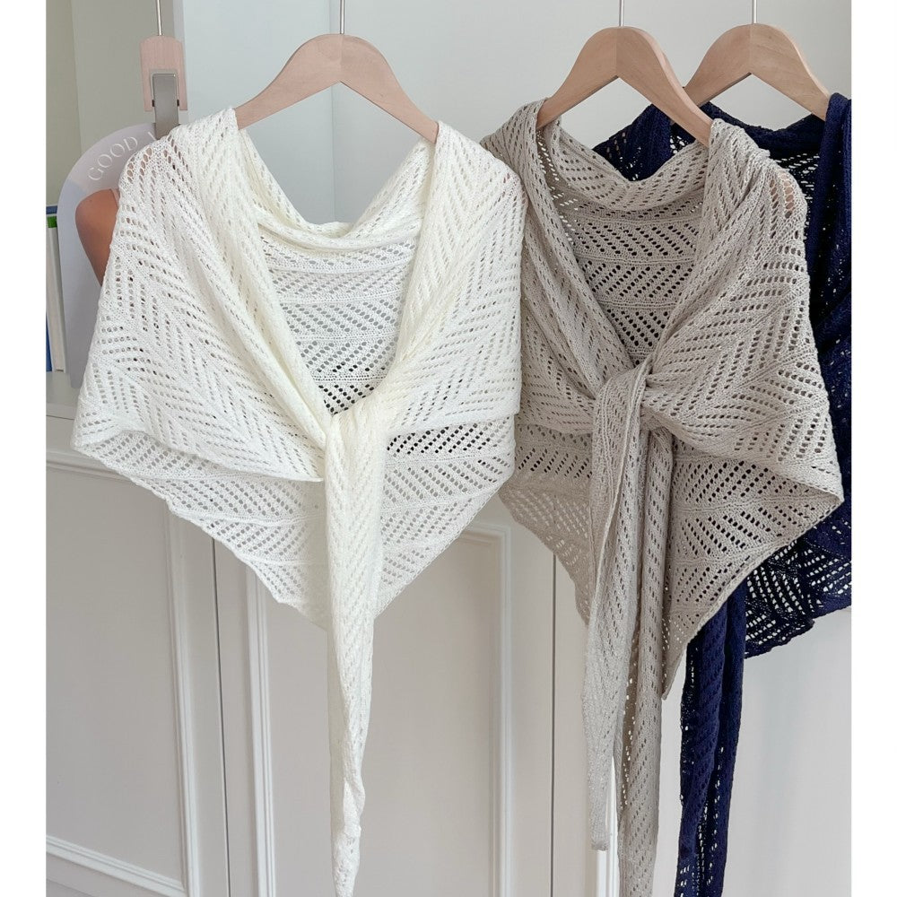 Sun Protection Ice Silk Knit Shawl Hollow Out Tencel Triangle Scarf for Women Summer Thin Air Conditioning Shirt