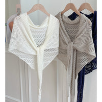 Sun Protection Ice Silk Knit Shawl Hollow Out Tencel Triangle Scarf for Women Summer Thin Air Conditioning Shirt