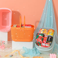 Portable Plastic Storage Basket with Handle for Shopping, Bath, and Gifting