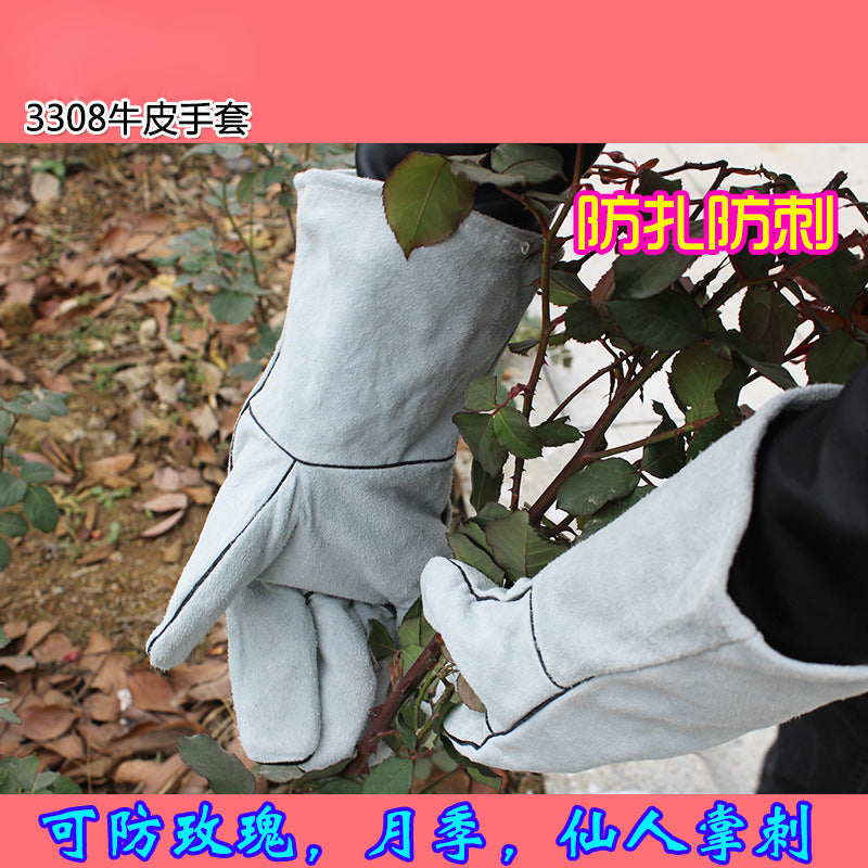 Leather Gardening Gloves for Planting and Pruning, Thorn-Proof and Wear-Resistant Work Safety Gloves
