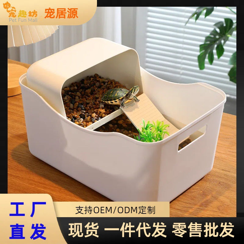 Portable Turtle Tank with Easy Water Change System, Clear Aquarium for Home Living Room Balcony Landscaping