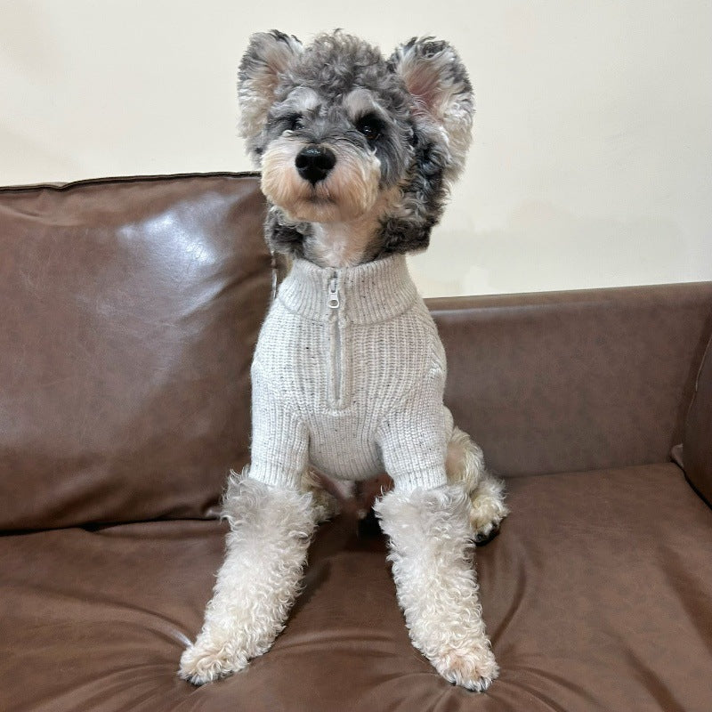 Pet Dog Winter Warm Polo Shirt with Zipper and Polka Dot Design
