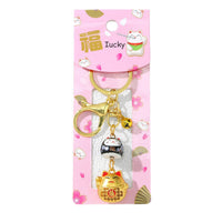 Japanese Cartoon Ceramic Lucky Cat Keychain Alloy Car Keyring Bag Charm Small Gift