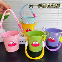 Large Capacity Iron Pen Holder with Handle and Decorative Sticker for Students