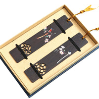Chinese Style Rosewood Ebony Bookmark with Hand-Painted Bird and Floral Design, Ideal for Gifts and Souvenirs