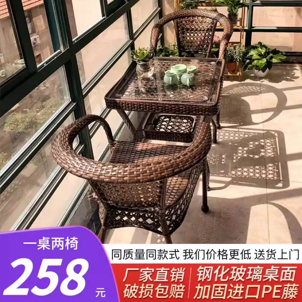 Outdoor Rattan Wicker Patio Bistro Set with Table and Chairs, Weatherproof Garden Furniture for Balcony, Yard, or Villa