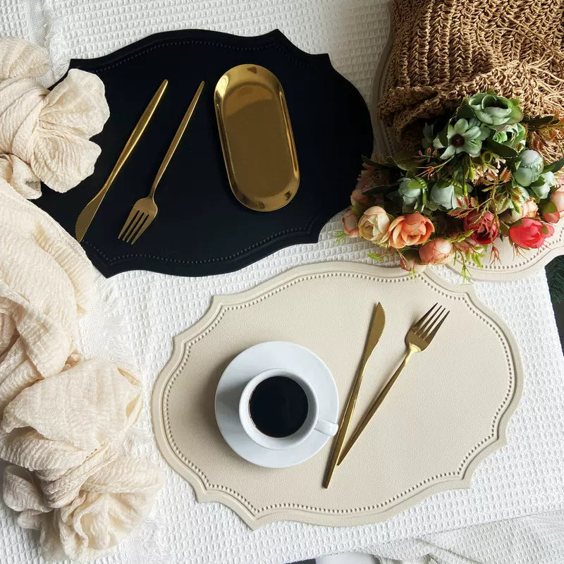 Vintage Oval Faux Leather Placemat, Waterproof Heat-Resistant Dining Table Mat for Home Decor