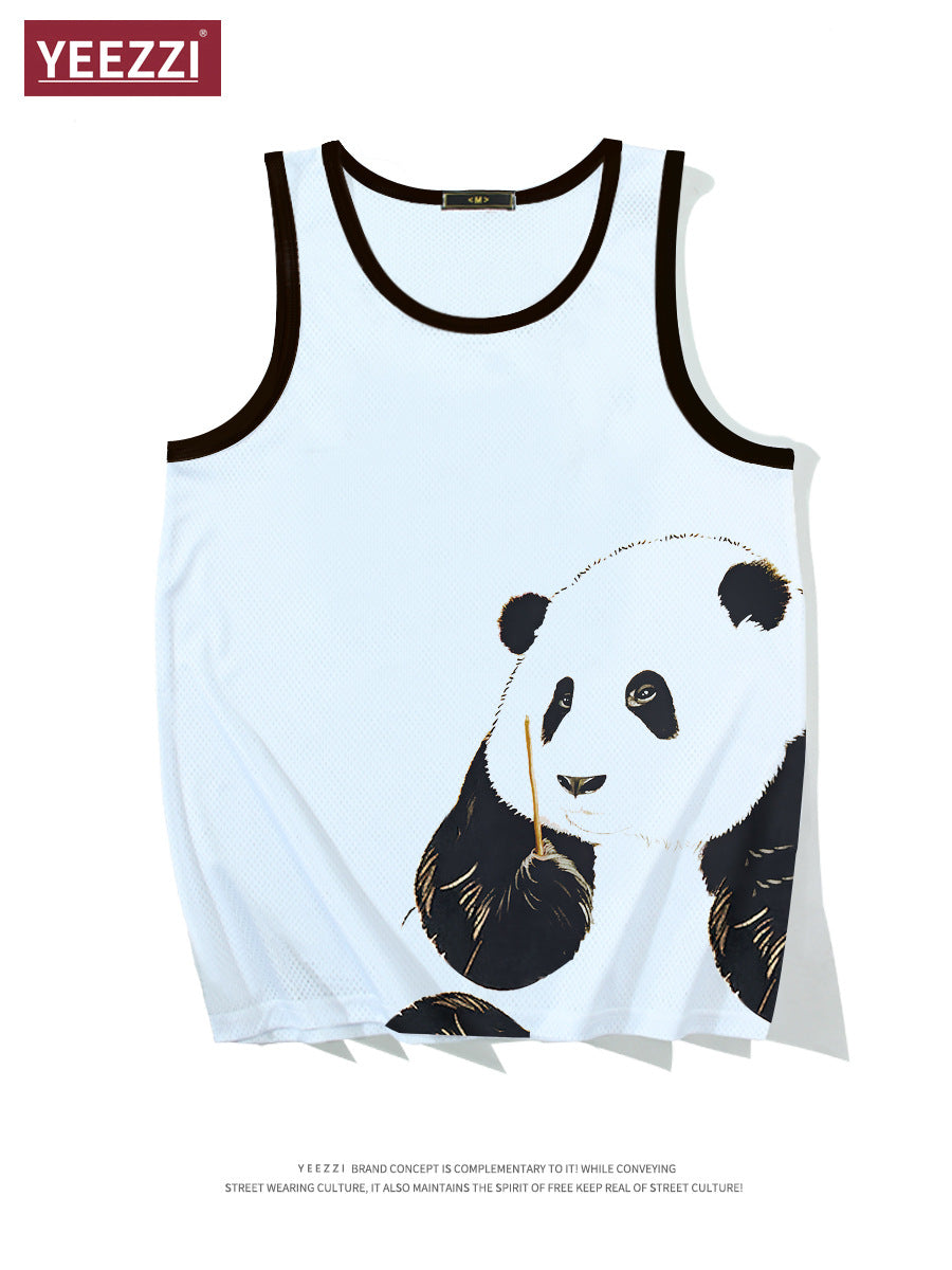 Men's American Style Quick-Dry Mesh Tank Top with Panda Print for Gym and Sports
