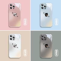 Cute Cat Gradient Glass Phone Case for iPhone 11/12/13/14/15/16 Series