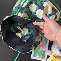 Vintage White Rose Print Canvas Shoulder Bag with PU Strap, Reversible Design