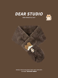 Japanese Style Cute Cartoon Cat Plush Cross Scarf for Women, Autumn/Winter Warm Neck Warmer