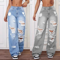 Women's High-Waist Straight Leg Ripped Jeans