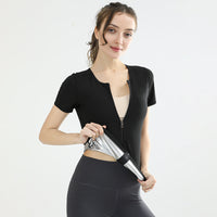 Plus Size Zipper Waist Trainer Short Sleeve Sweat Sauna Suit for Women's Yoga & Workout