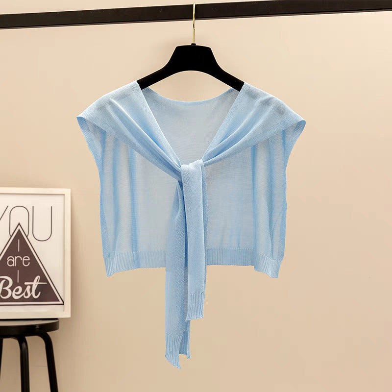 Women's Solid Color Knitted Sun Protection Shawl Thin Cardigan for Summer