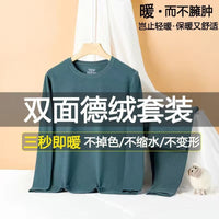 Unisex De Velvet Thermal Underwear Set Round Neck Slim Fit Base Layer