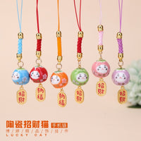 Ceramic Maneki-Neko Persimmon Charm Keychain for Bags and Keys