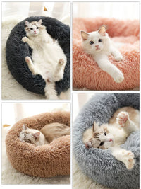 Warm Donut Plush Cat Bed for Small Cats & Dogs, All Seasons Pet Nest
