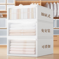 Slim Clear Plastic Storage Box with Drawer for Clothes and Underwear