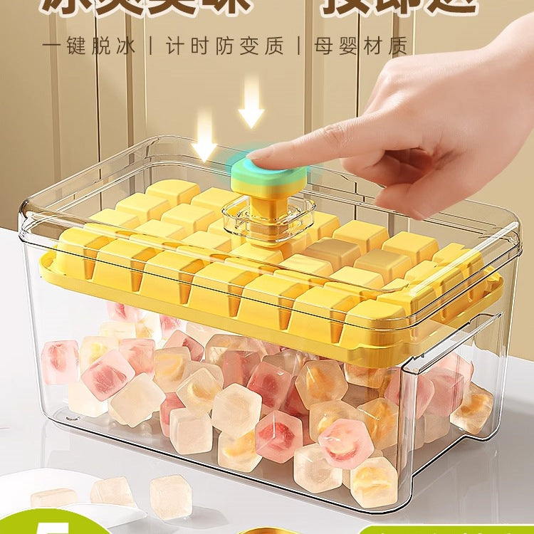 Ice Cube Tray with Press-Type Ice Maker and Storage Box, Food-Grade Household Ice Mold with Lid for Refrigerator