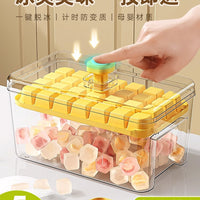 Ice Cube Tray with Press-Type Ice Maker and Storage Box, Food-Grade Household Ice Mold with Lid for Refrigerator
