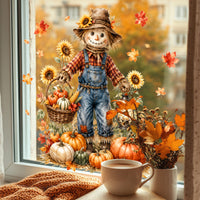 Thanksgiving Scarecrow Pumpkin Window Clings for Holiday Decoration