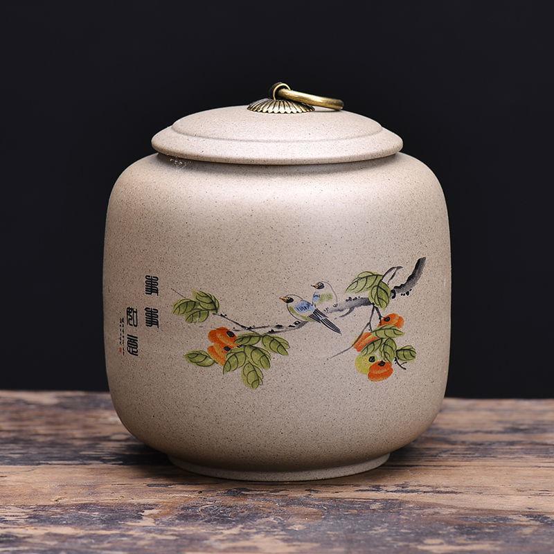 Handmade Coarse Pottery Tea Caddy Ceramic Storage Jar for Loose Leaf Tea
