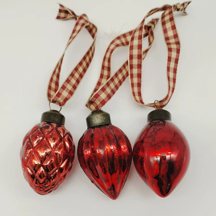 Christmas Tree Glass Ornaments, 3.5cm Red Single Pointed Decorations for Holiday Decor