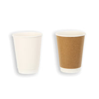 Disposable Double-Layer Insulated Paper Cups with Lids for Hot Beverages - Coffee, Tea, Milk