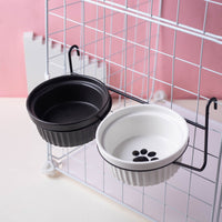 Ceramic Pet Bowl with Hanging Stand for Cats and Small Dogs, Anti-Tip Food and Water Dish