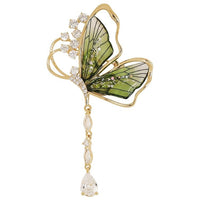Emerald Green Butterfly Tassel Brooch for Cheongsam