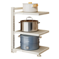 Foldable Multi-functional Kitchen Pot Rack Organizer, Under Sink Countertop Storage Shelf, Gunmetal Grey