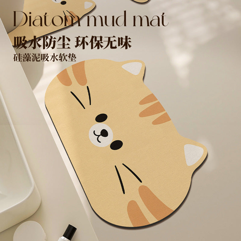 Cartoon Diatomaceous Earth Bath Mat Set - Super Absorbent, Quick Dry, Non-Slip