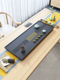 Synthetic Wujin Stone Tea Tray with Built-in Drainage for Gongfu Tea Ceremony