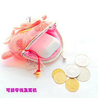Lucky Cat Coin Purse with Bow Clasp, Japanese Style Fabric, Headphone Pouch, Gift for Birthdays and Weddings