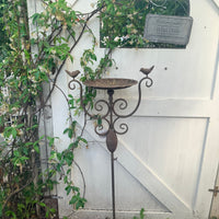 Vintage Iron Bird Feeder Garden Stake with Tray for Climbing Plants