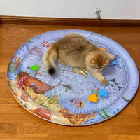 Pet Water Cooling Mat for Cats and Dogs, Scratch-Resistant Inflatable Ice Pad, Ocean World Design