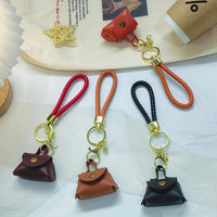 Mini Leather Braided Coin Purse Keychain Pendant for Bags