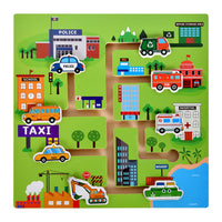 Wooden Maze Slider Puzzle Board for Kids - Educational Matching Game with Animal, Vehicle, or Number Themes