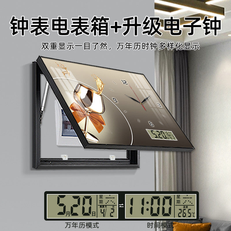 Hydraulic Lift Meter Box Decorative Painting with Clock for Living Room