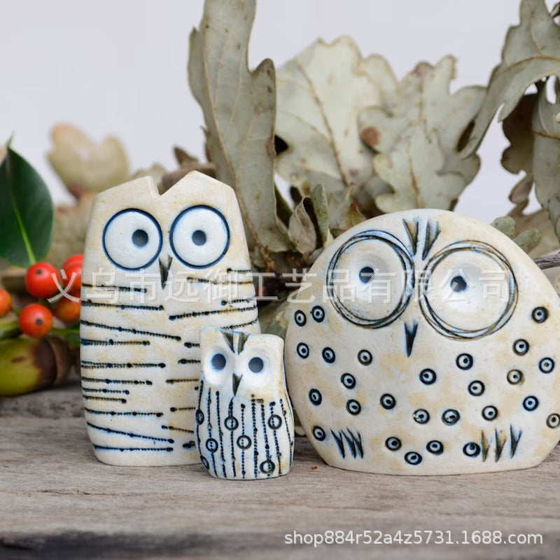 Owl Family Figurines Abstract Bird Art Resin Statues for Home Decor