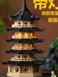 Miniature Pagoda with LED Light for Micro Landscape Aquariums and Bonsai