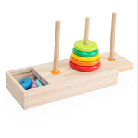 Wooden 10-Layer Tower of Hanoi Rainbow Ring Stacking Puzzle Logic Game