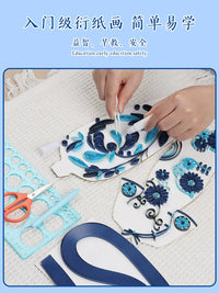 Qipao Quilling Art Kit for Beginners - Blue and White Porcelain Design DIY Craft Set with Tools