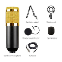 BM800 Condenser Microphone with V8 Sound Card and Boom Arm Stand for Live Streaming and Recording