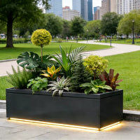 Outdoor Stainless Steel Planter Box with Fence for Garden Patio, Rectangular Raised Flower Bed