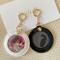 Anime Badge Holder Keychain PU Leather Round Transparent Pin Display Bag Charm