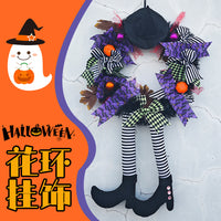 Halloween Wreath Door Hanger with Skull and Bow for Haunted House Decor
