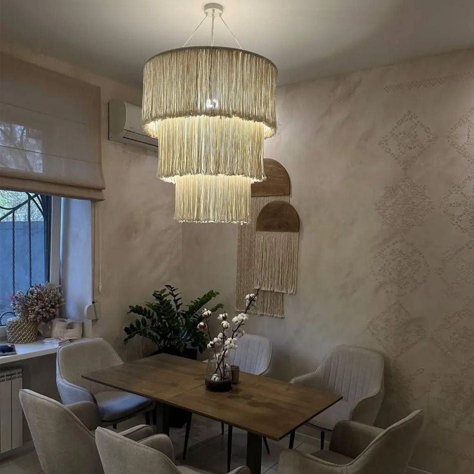 Bohemian Woven Tassel Pendant Light Shade for Home Decor
