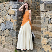 French Style Sleeveless Top & Wide-Leg Pants Set for Women