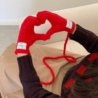 Korean Style Wool Blend Knitted Touchscreen Gloves for Women, Winter Warm Fingerless Twist Pattern Gloves with Neck Strap